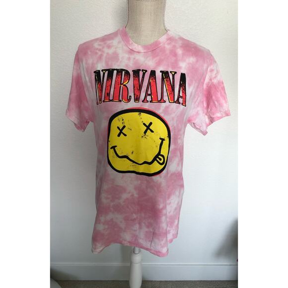 Nirvana Pink Tie Dye Graphic Band Tee - M - Picture 1 of 3